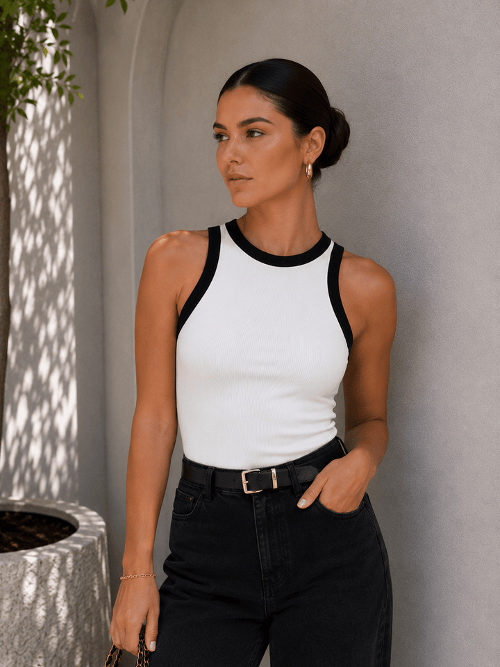 Black Trim Racerback Tank Top - STYLED BY ALX COUTURETOPS