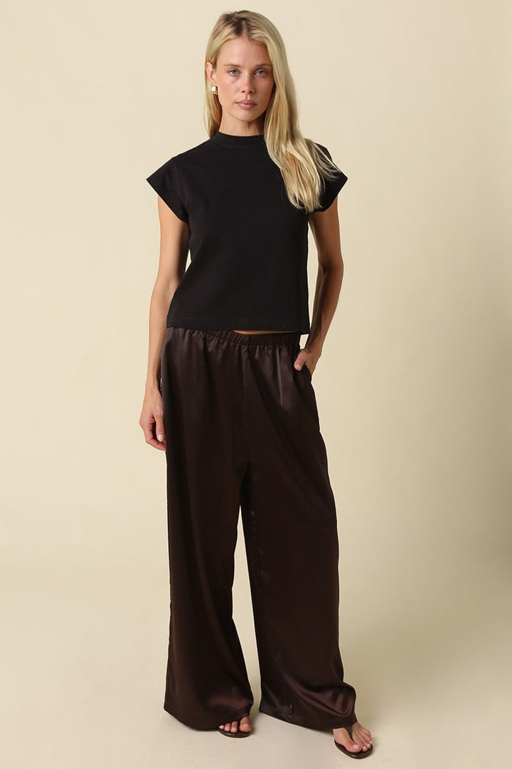 Black Valerie Mock Neck Cap Sleeve Crop Tee - STYLED BY ALX COUTURETops