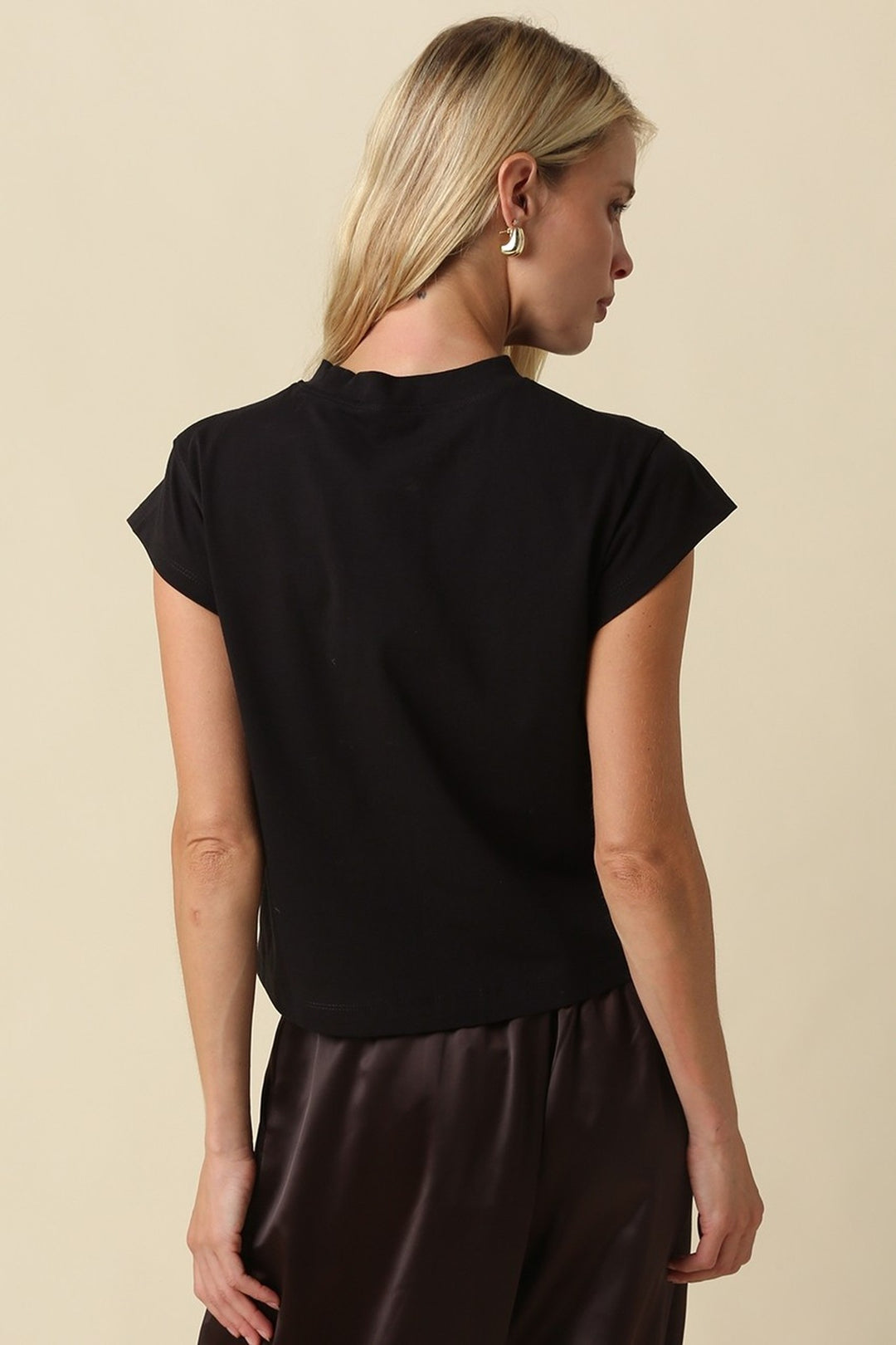 Black Valerie cap sleeve tee, back view