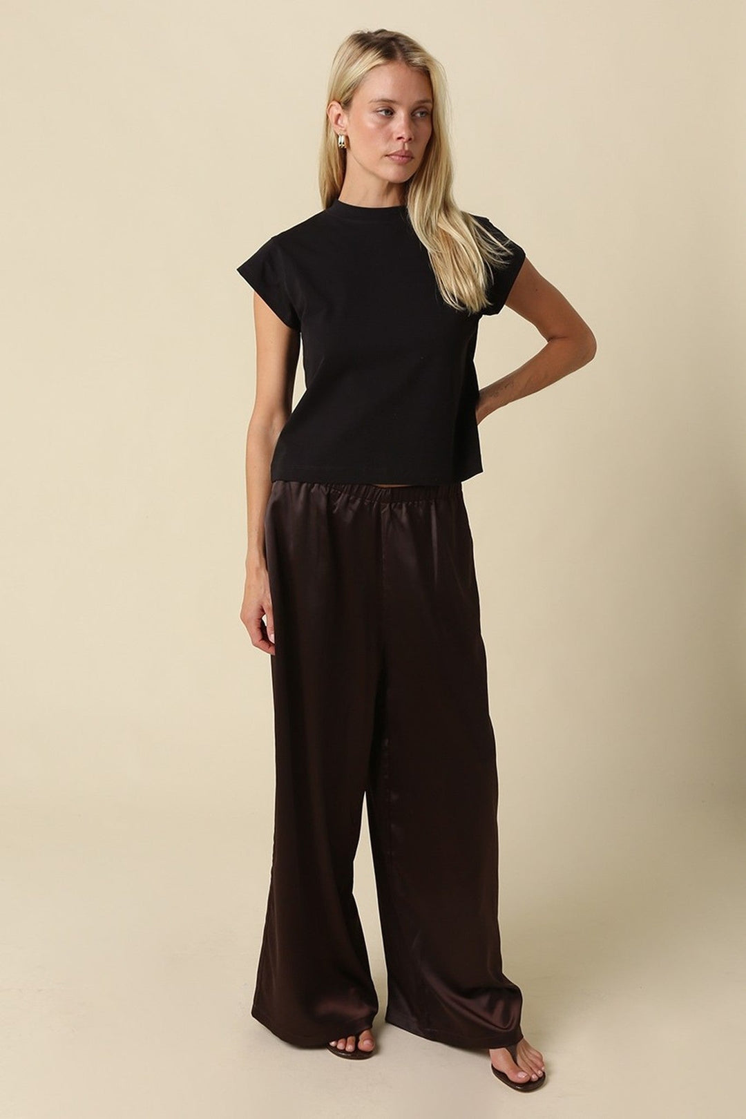 Black Valerie Mock Neck Cap Sleeve Crop Tee - STYLED BY ALX COUTURETops