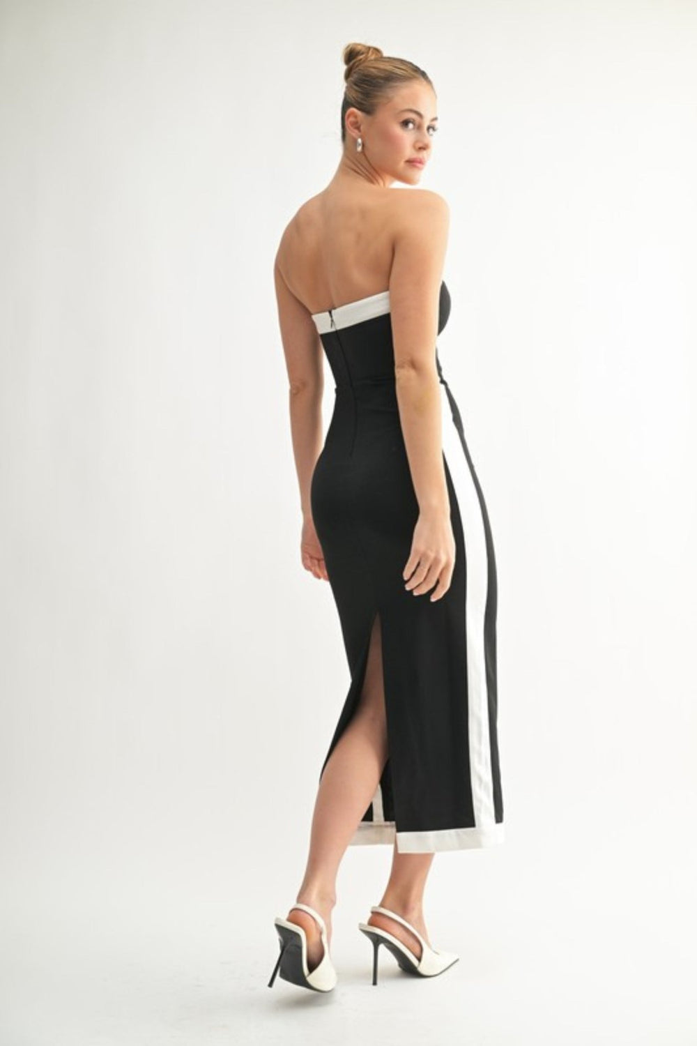 Black & White Contrast Strapless Midi Dress - STYLED BY ALX COUTUREDresses