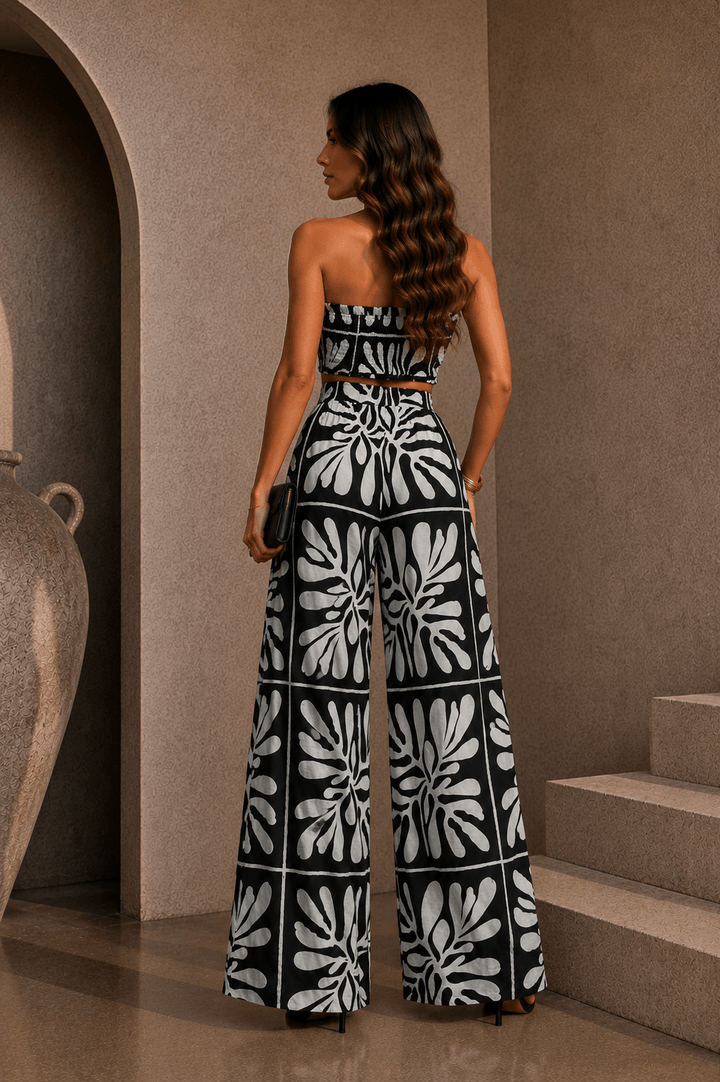 Black & White Coral Pattern Pant Set - STYLED BY ALX COUTUREOutfit Sets