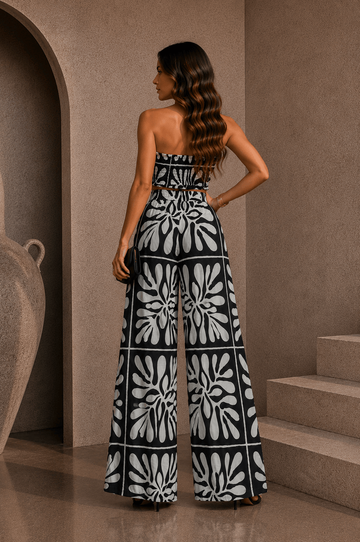 Black & White Coral Pattern Pant Set - STYLED BY ALX COUTUREOutfit Sets