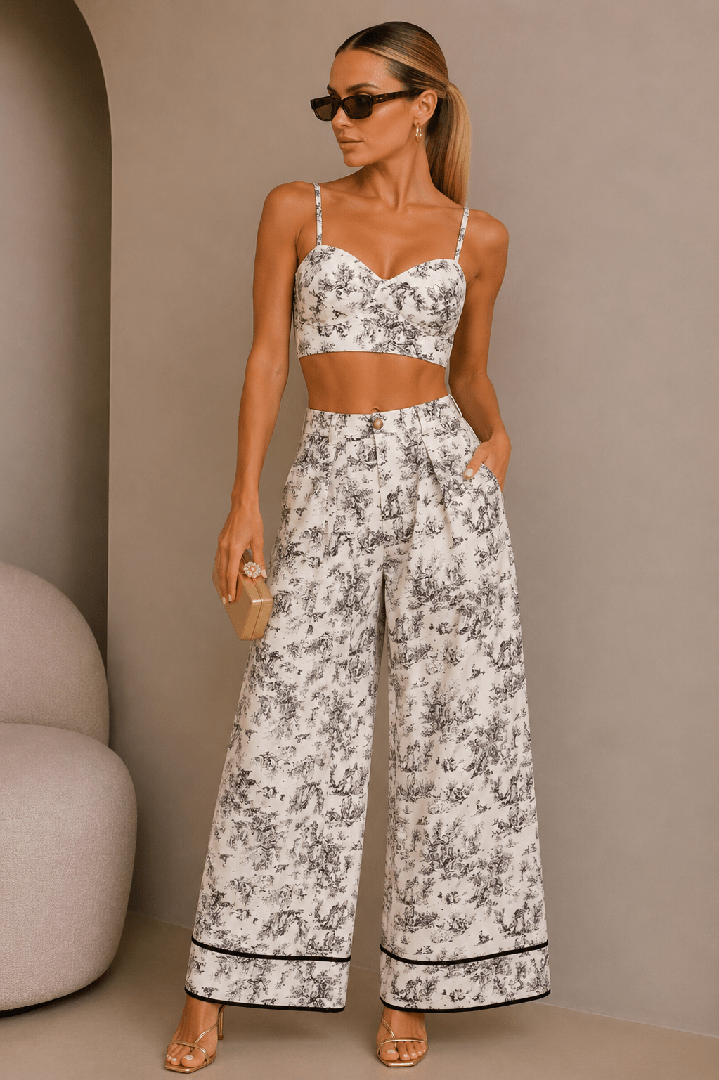 Black & White Jungle Print Corset Pant Set - STYLED BY ALX COUTUREOutfit Sets