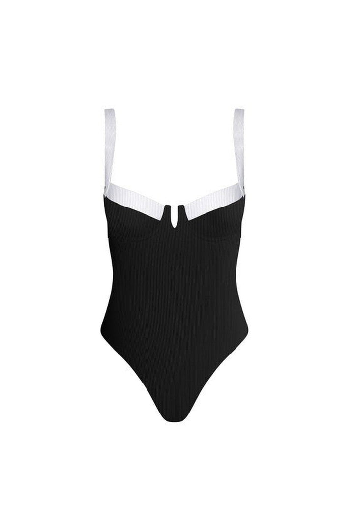 Black &amp; White One Piece Swimsuit - STYLED BY ALX COUTURESwimwear