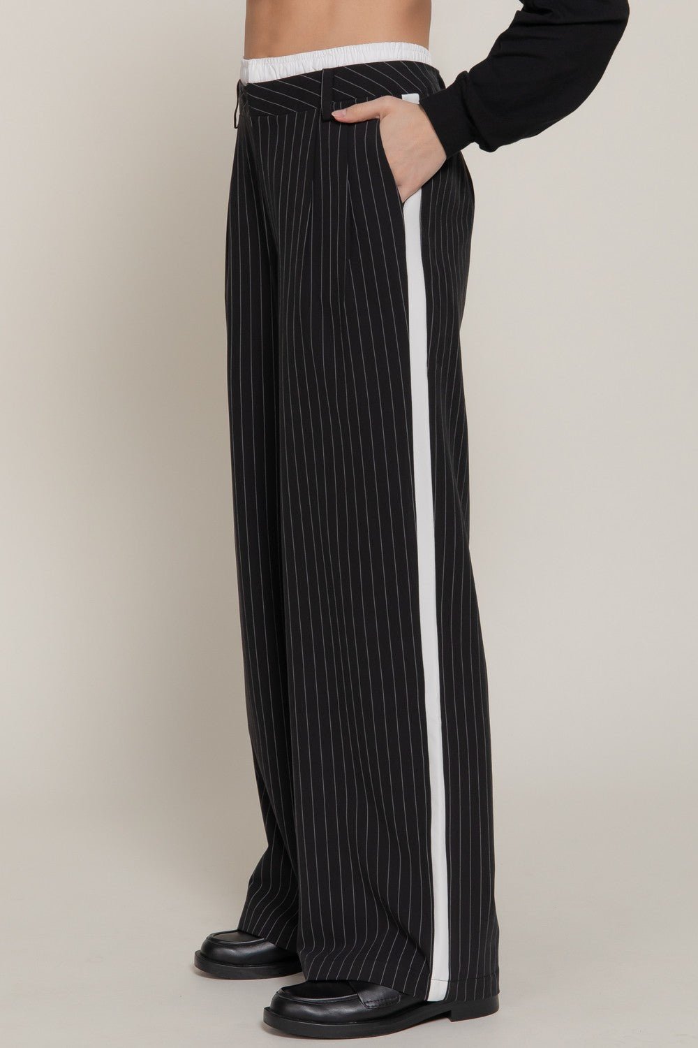 Black White Side Stripe Pants - STYLED BY ALX COUTUREPants