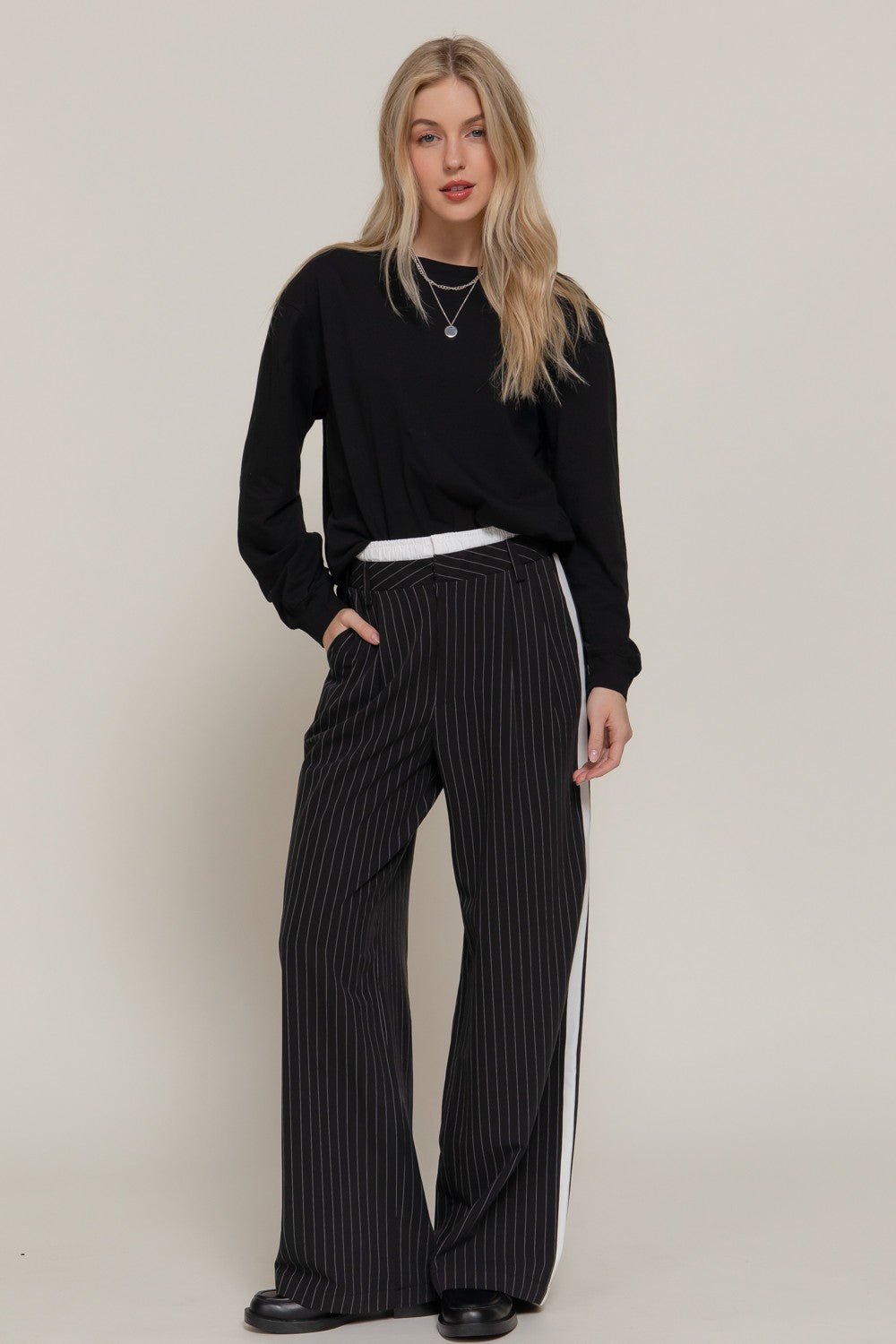 Black White Side Stripe Pants - STYLED BY ALX COUTUREPants