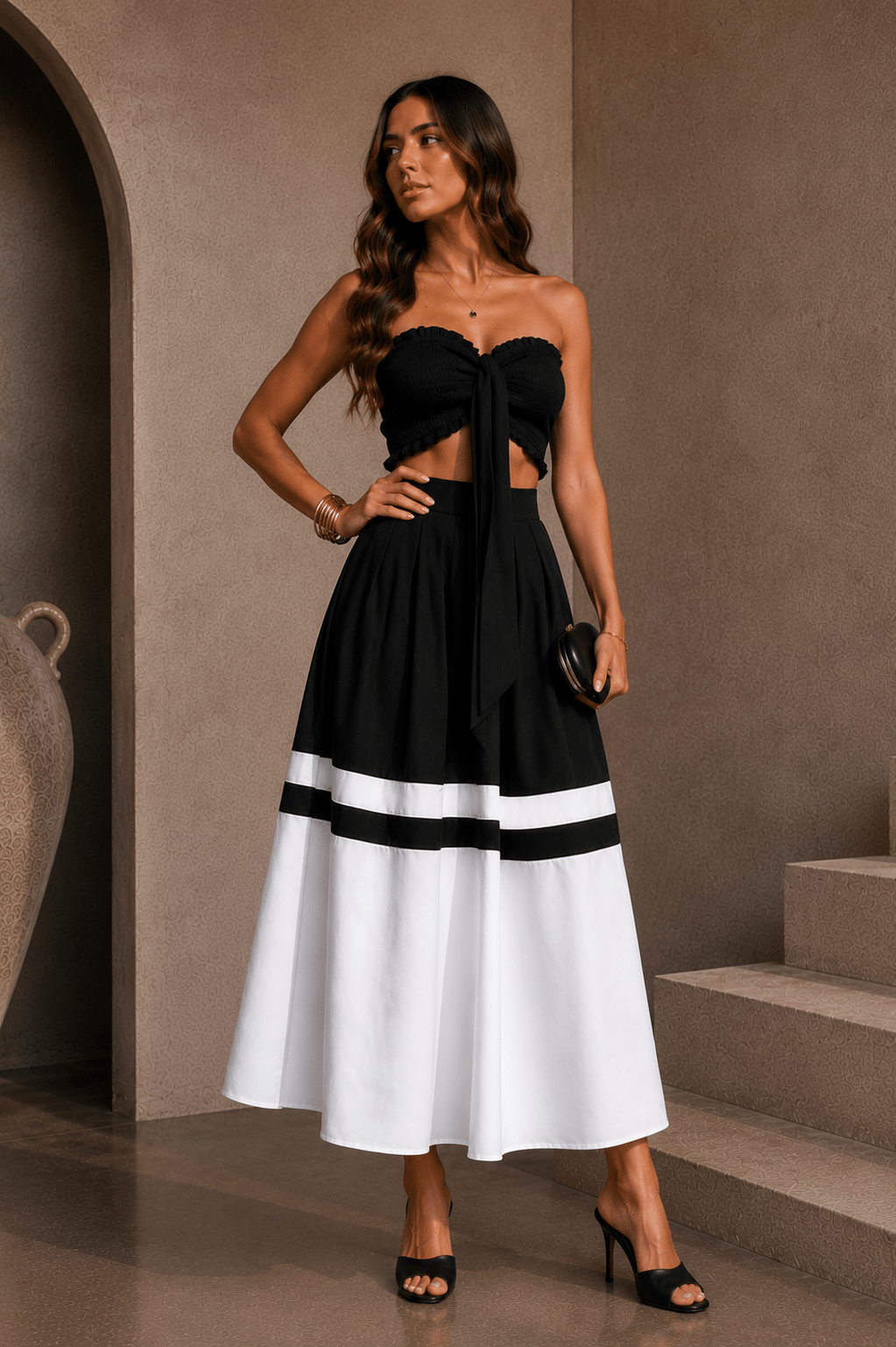 Black & White Strapless Peplum Skirt Set - STYLED BY ALX COUTUREOutfit Sets