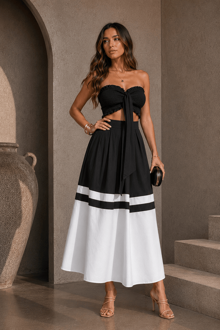 Black & White Strapless Peplum Skirt Set - STYLED BY ALX COUTUREOutfit Sets