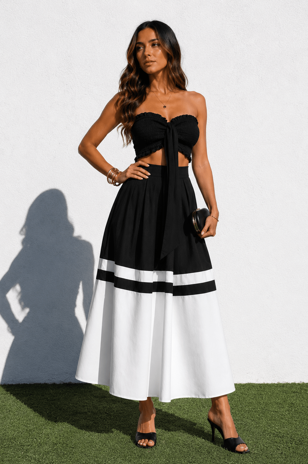 Black & White Strapless Peplum Skirt Set - STYLED BY ALX COUTUREOutfit Sets