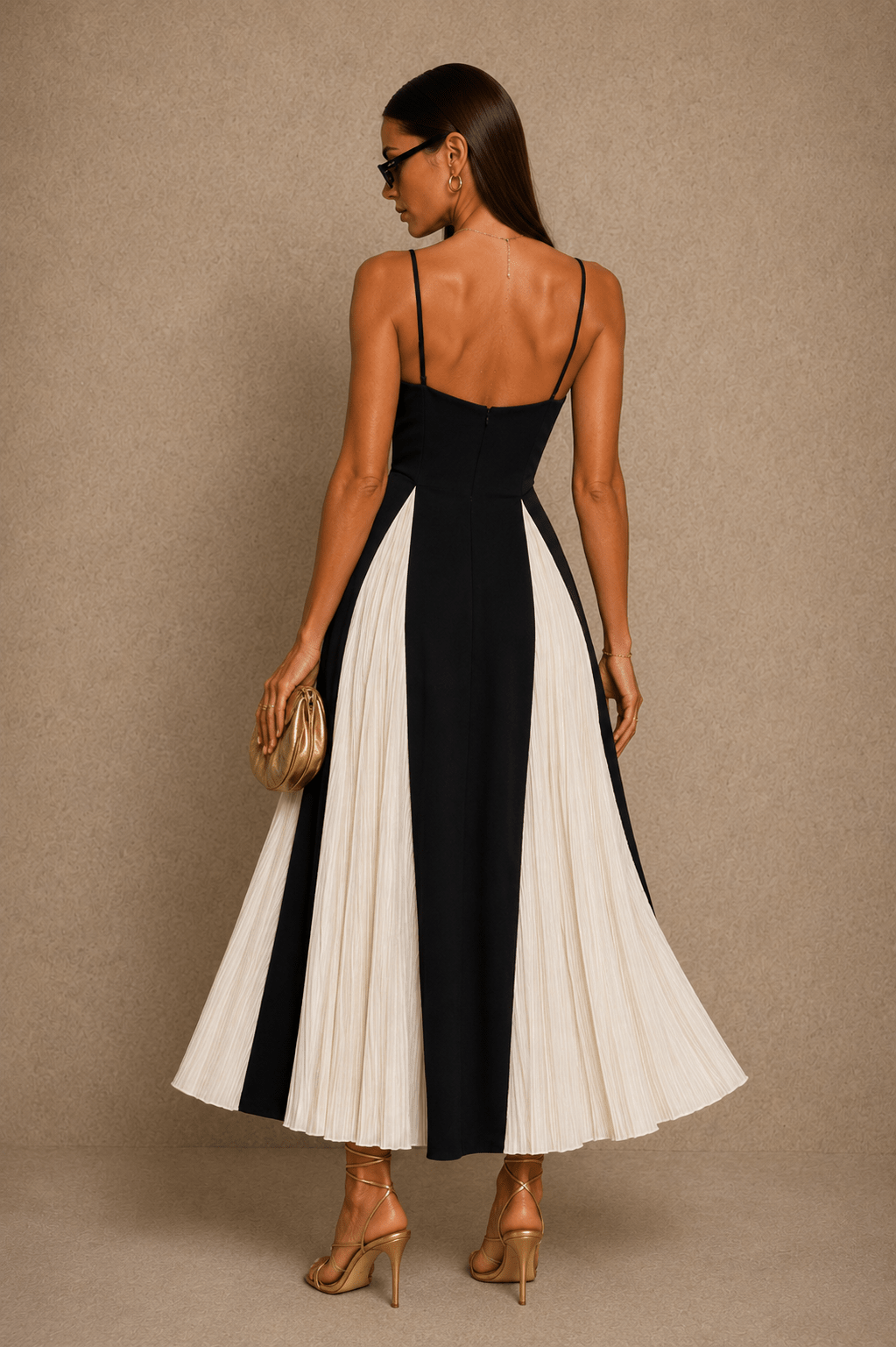 Black & White Strappy Ruffled Formal Dress