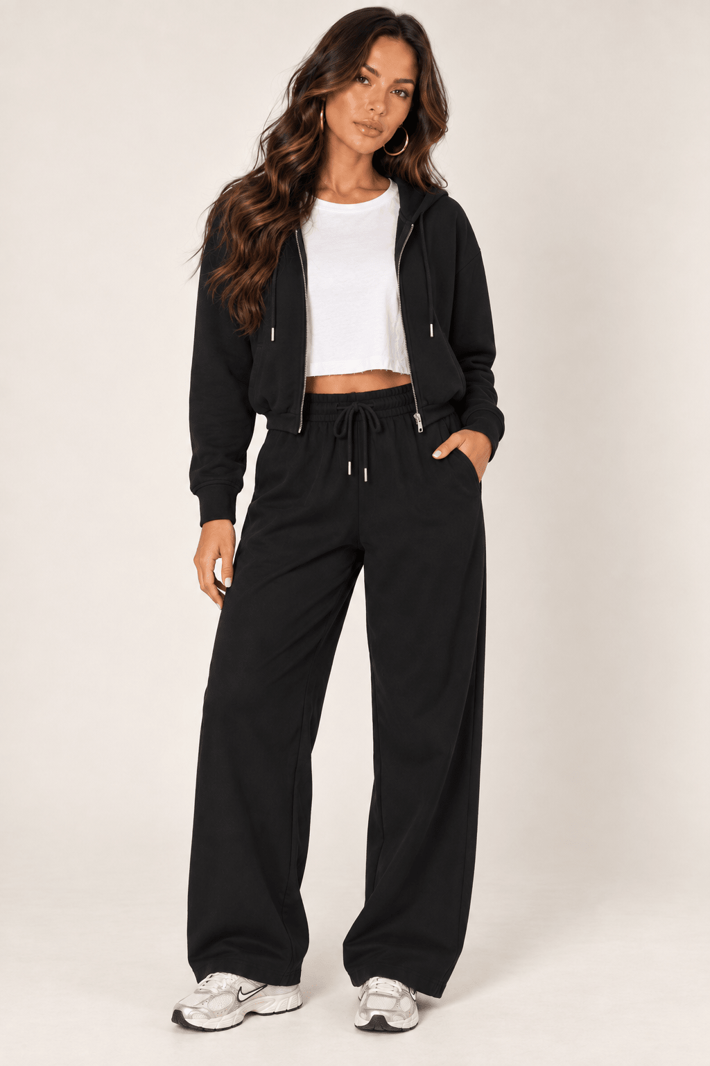 Black Wide Leg Drawstring Sweatpants - STYLED BY ALX COUTUREPants
