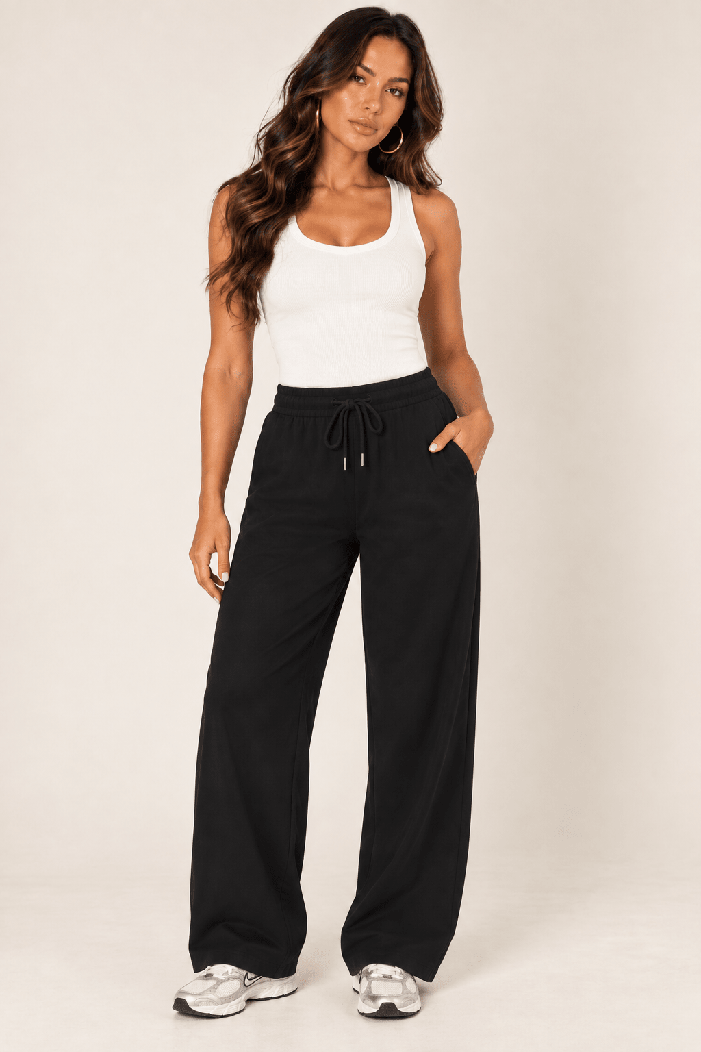 Black Wide Leg Drawstring Sweatpants - STYLED BY ALX COUTUREPants