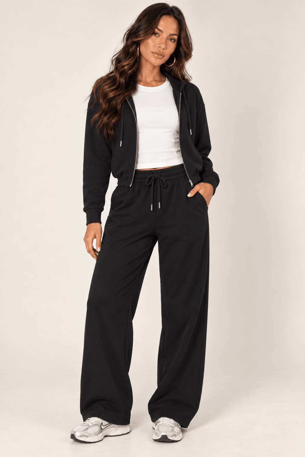 Black Wide Leg Drawstring Sweatpants - STYLED BY ALX COUTUREPants