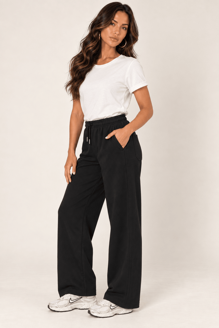 Black Wide Leg Drawstring Sweatpants - STYLED BY ALX COUTUREPants