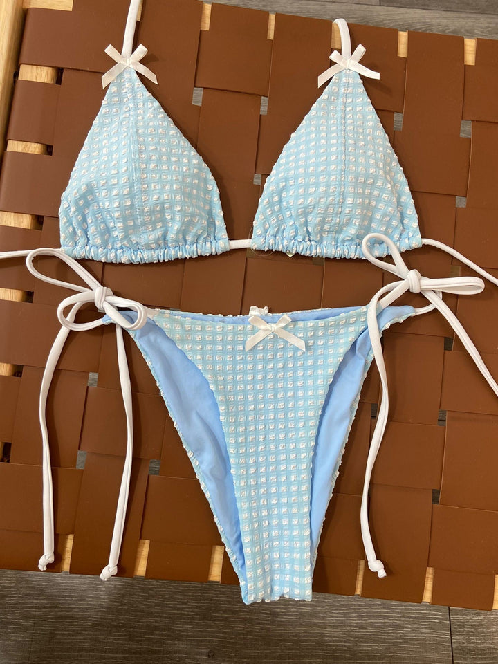 Blue Checkered Bow Bikini Set - STYLED BY ALX COUTURESwimwear