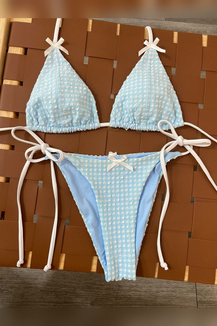 Blue Checkered Bow Bikini Set - STYLED BY ALX COUTURESwimwear