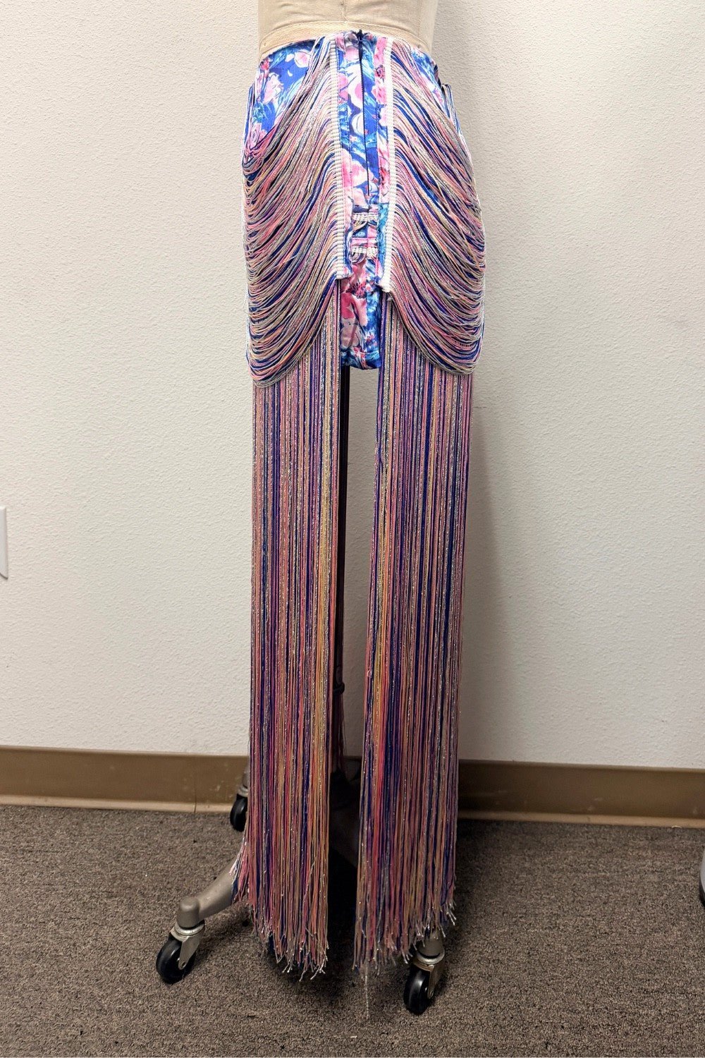 Blue Floral Fringe Midi Skirt - STYLED BY ALX COUTURESkirts