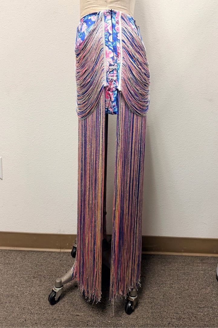 Blue Floral Fringe Midi Skirt - STYLED BY ALX COUTURESkirts