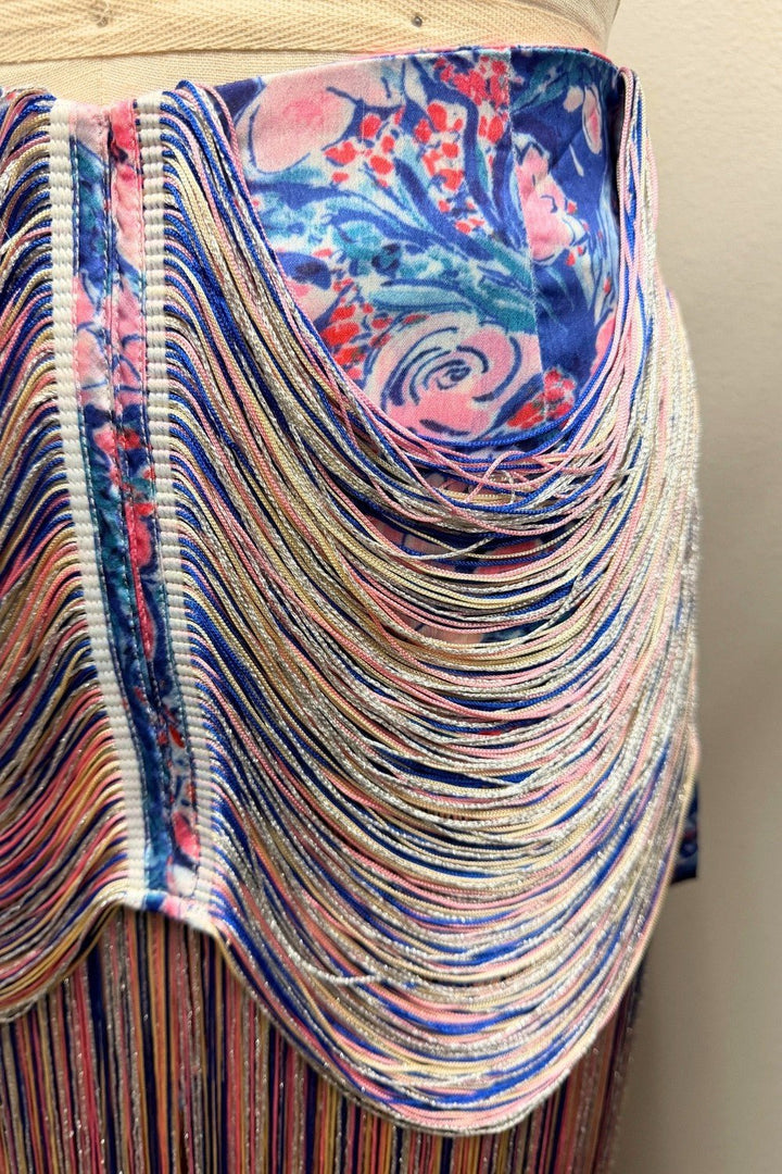 Blue Floral Fringe Midi Skirt - STYLED BY ALX COUTURESkirts