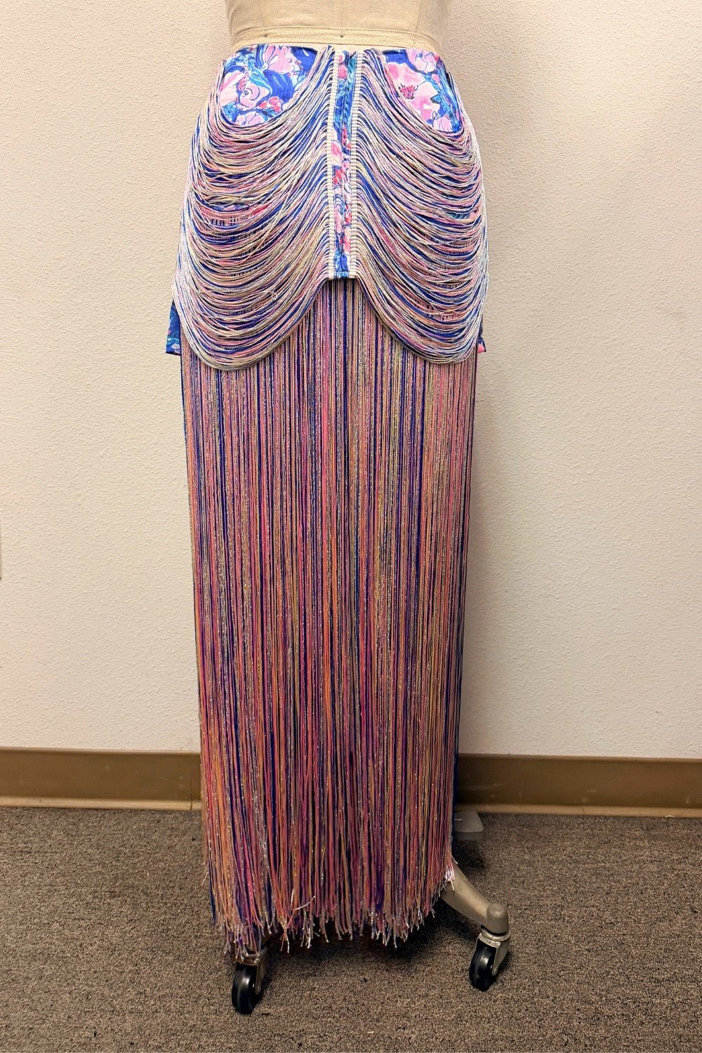 Blue Floral Fringe Midi Skirt - STYLED BY ALX COUTURESkirts