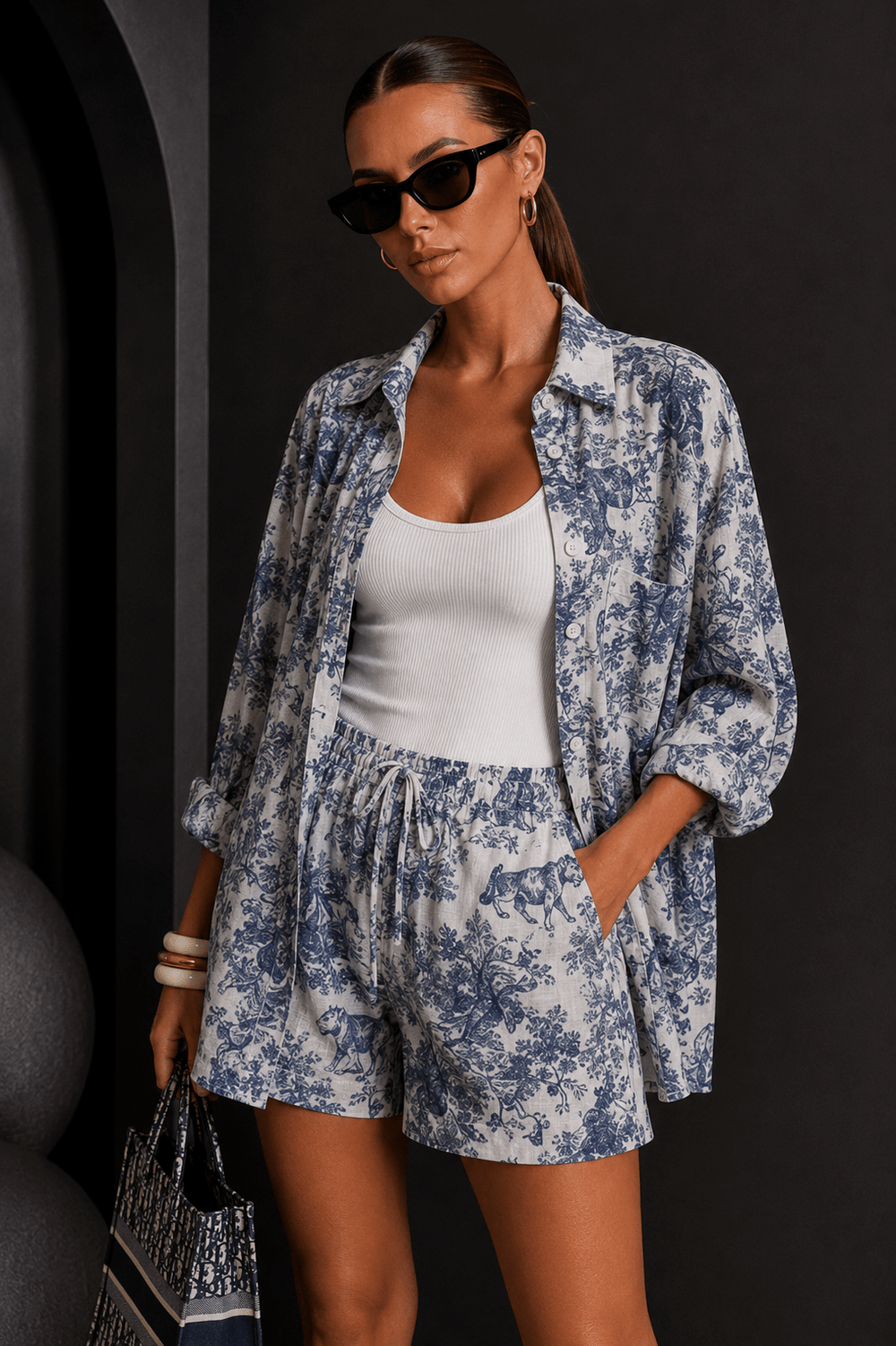 Blue Jungle Printed Three - piece Short Set - STYLED BY ALX COUTUREOutfit Sets