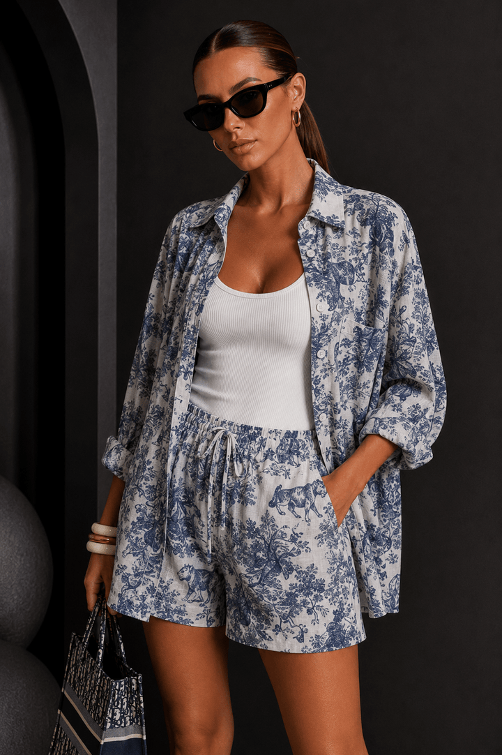 Blue Jungle Printed Three - piece Short Set - STYLED BY ALX COUTUREOutfit Sets