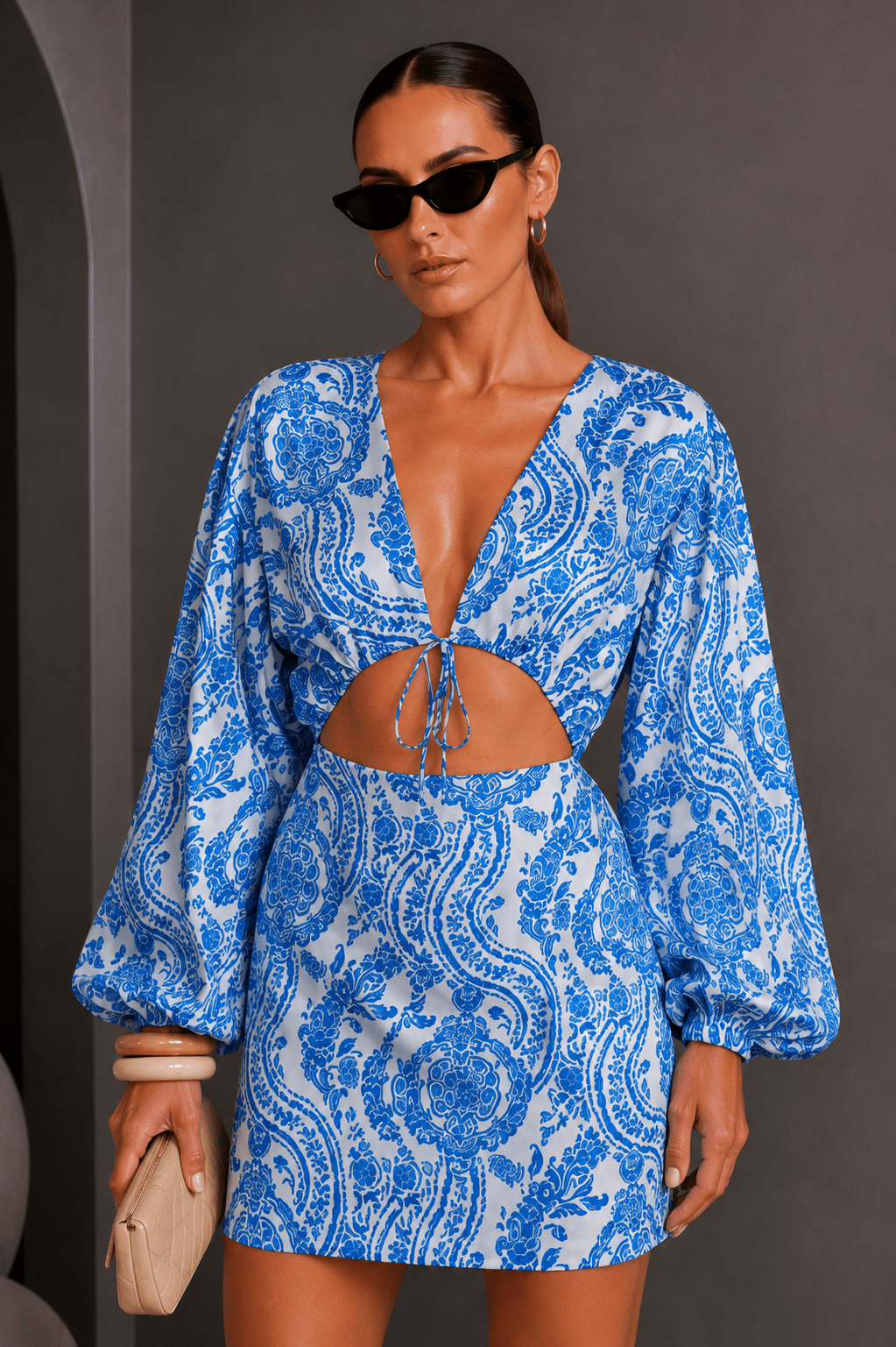 Blue Paisley Print Kimono Mini Dress - STYLED BY ALX COUTUREDresses