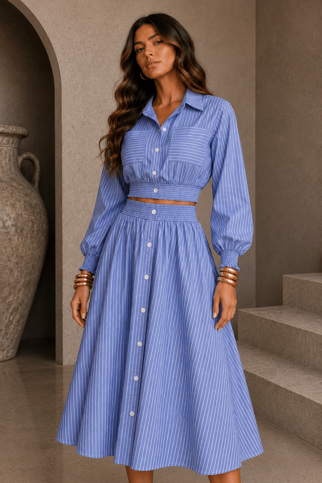 Blue Striped Skirt Set - STYLED BY ALX COUTUREOutfit Sets