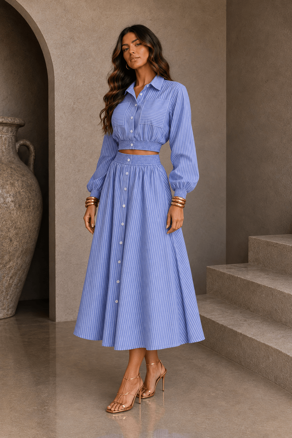 Blue Striped Skirt Set - STYLED BY ALX COUTUREOutfit Sets