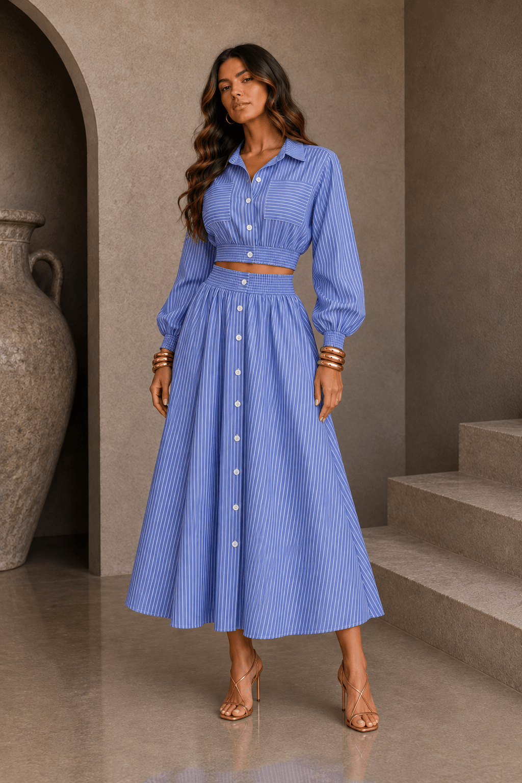 Blue Striped Skirt Set - STYLED BY ALX COUTUREOutfit Sets