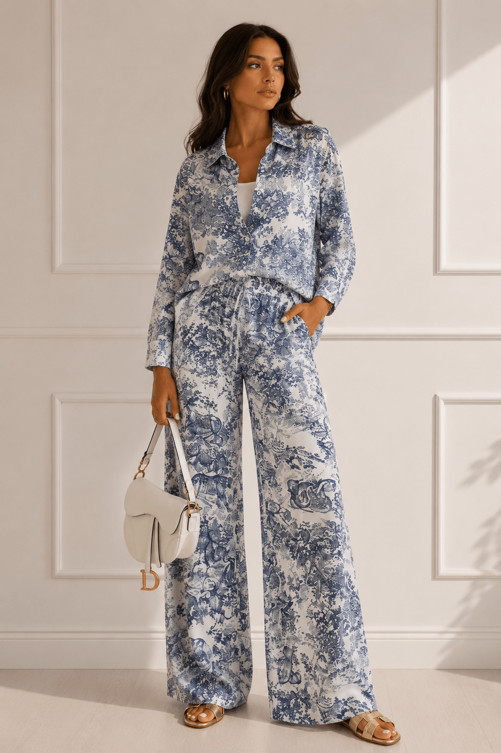 Blue & White Animal Print Pant Set - STYLED BY ALX COUTUREOutfit Sets