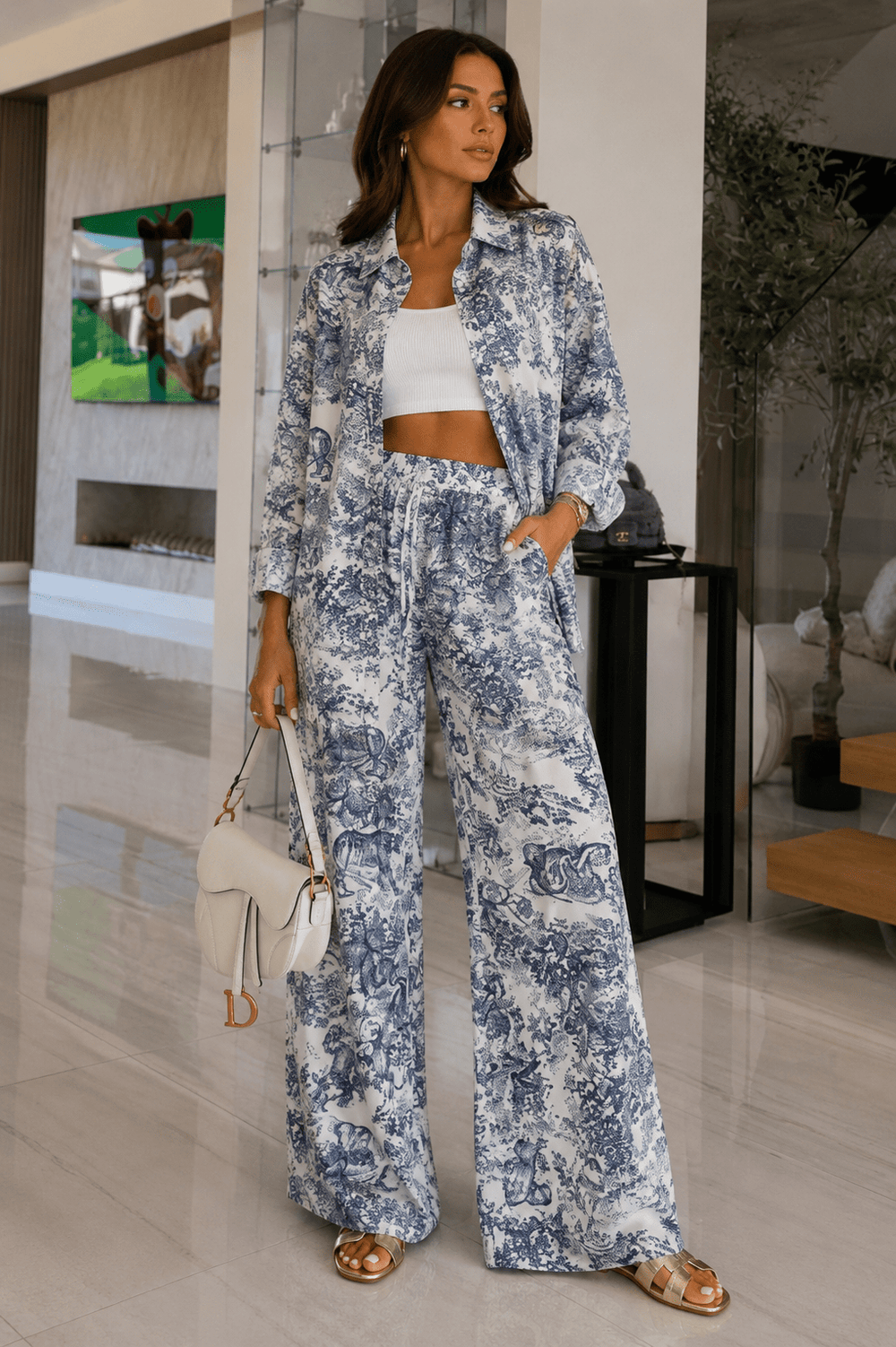 Blue & White Animal Print Pant Set - STYLED BY ALX COUTUREOutfit Sets