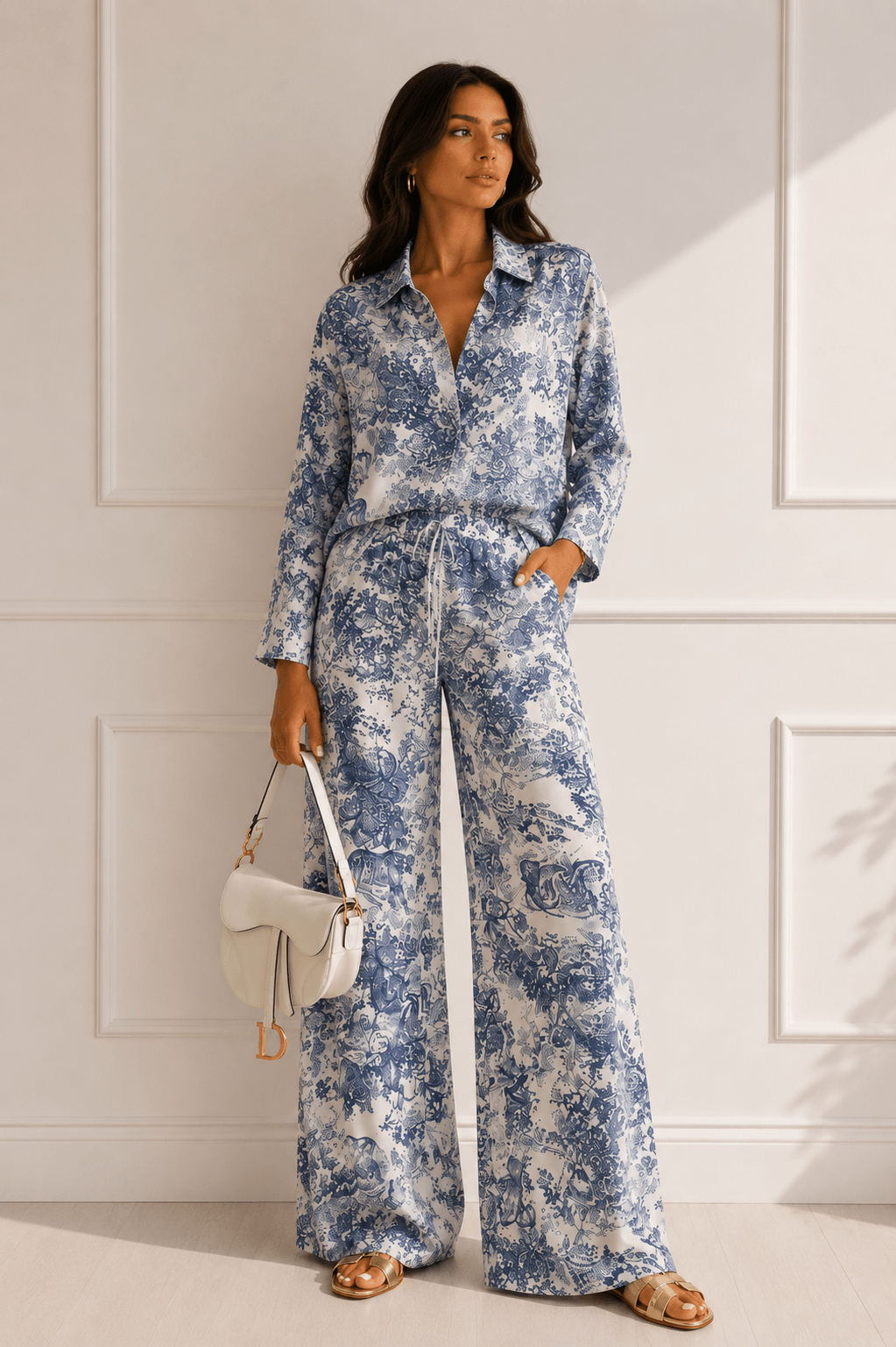 Blue & White Animal Print Pant Set - STYLED BY ALX COUTUREOutfit Sets