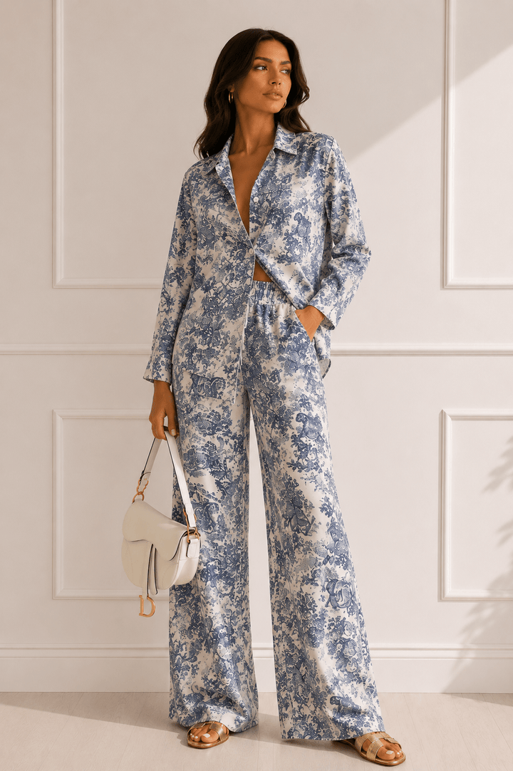 Blue & White Animal Print Pant Set - STYLED BY ALX COUTUREOutfit Sets