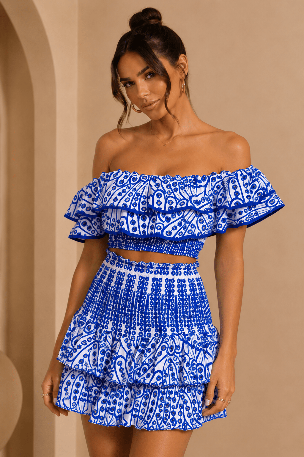 Blue & White Embroidered Ruffle Skirt Set - STYLED BY ALX COUTUREOutfit Sets