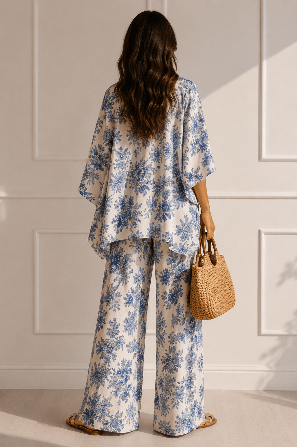 Blue & White Floral Kimono Pant Set - STYLED BY ALX COUTUREOutfit Sets