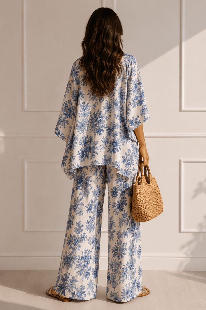 Blue & White Floral Kimono Pant Set - STYLED BY ALX COUTUREOutfit Sets