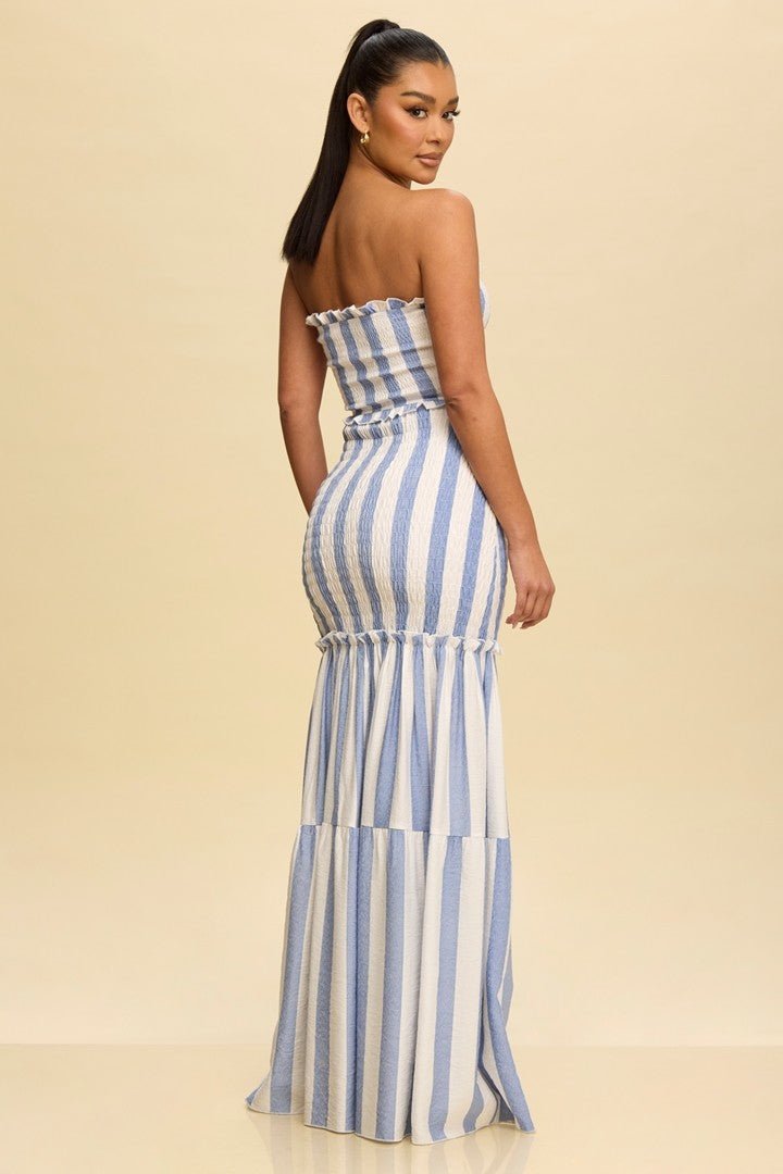 Blue & White Stripe Scrunch Maxi Dress Blue & White Stripe Scrunch Maxi Dress