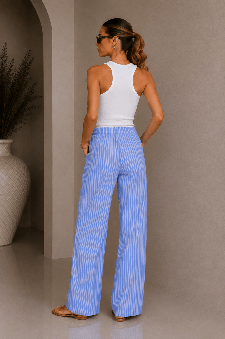 Blue & White Stripe Waisted Boxer Pants - STYLED BY ALX COUTUREPANTS