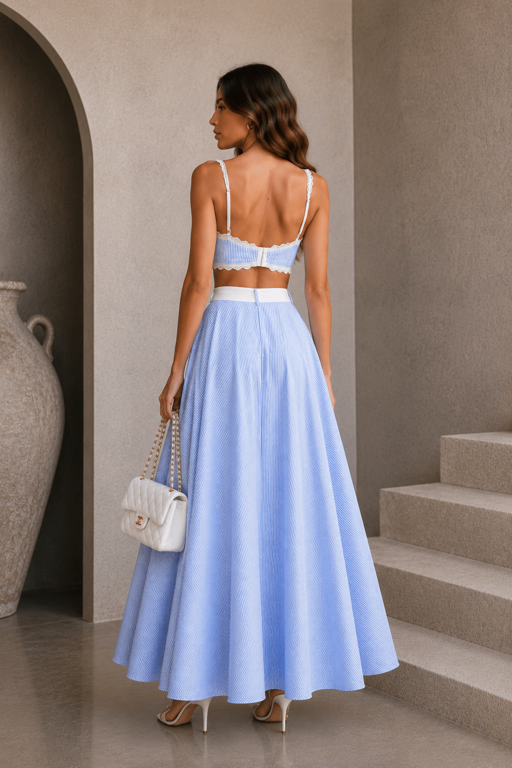 Blue & White Striped Lace Skirt Set - STYLED BY ALX COUTUREOutfit Sets