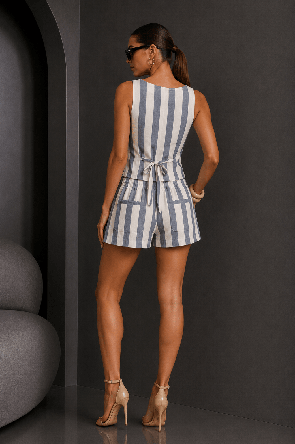 Blue & White Striped Linen Short Set - STYLED BY ALX COUTUREOutfit Sets