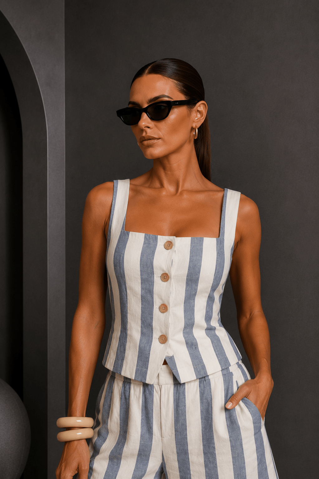 Blue & White Striped Linen Short Set - STYLED BY ALX COUTUREOutfit Sets