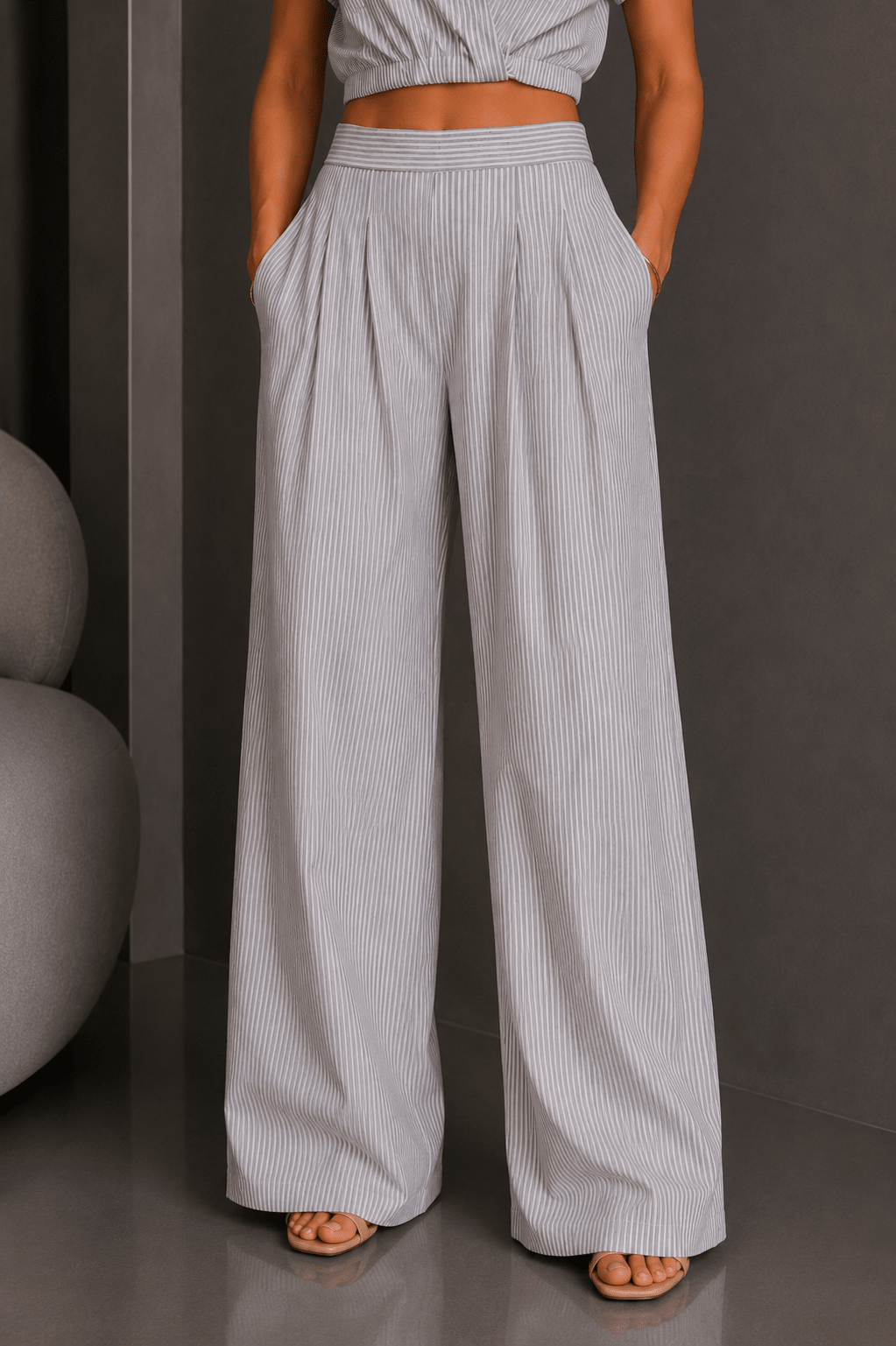 Blue &amp; White Striped Pant Set - STYLED BY ALX COUTUREOutfit Sets
