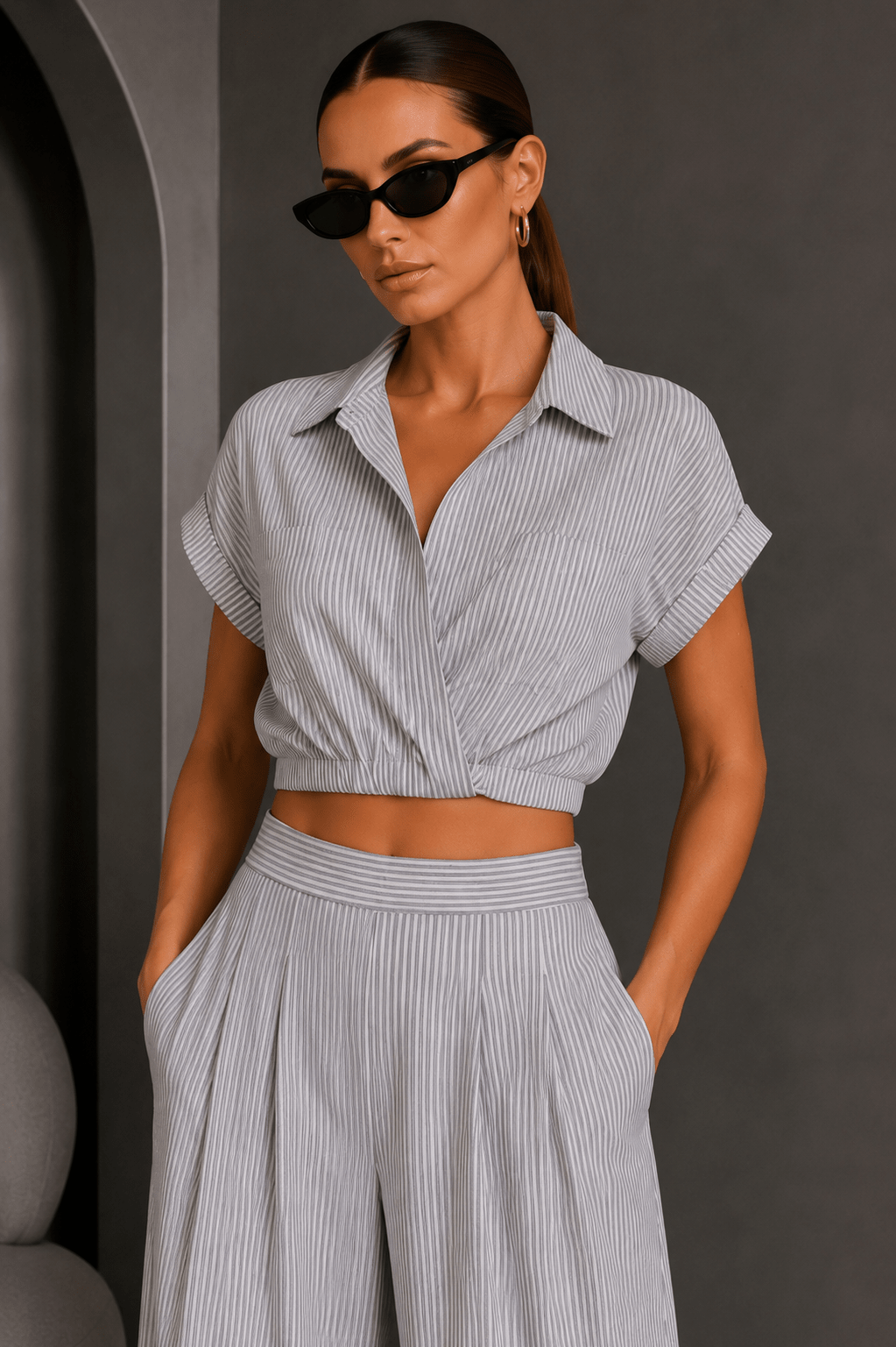 Blue &amp; White Striped Pant Set - STYLED BY ALX COUTUREOutfit Sets