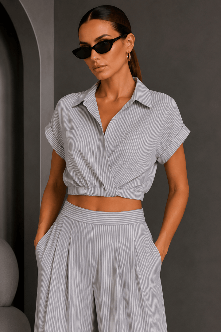Blue &amp; White Striped Pant Set - STYLED BY ALX COUTUREOutfit Sets