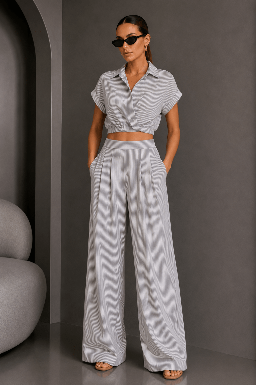 Blue & White Striped Pant Set - STYLED BY ALX COUTUREOutfit Sets