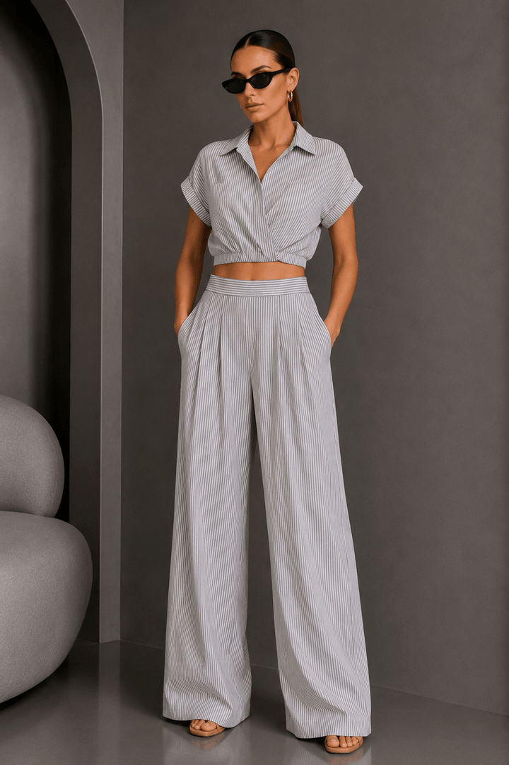 Blue &amp; White Striped Pant Set - STYLED BY ALX COUTUREOutfit Sets