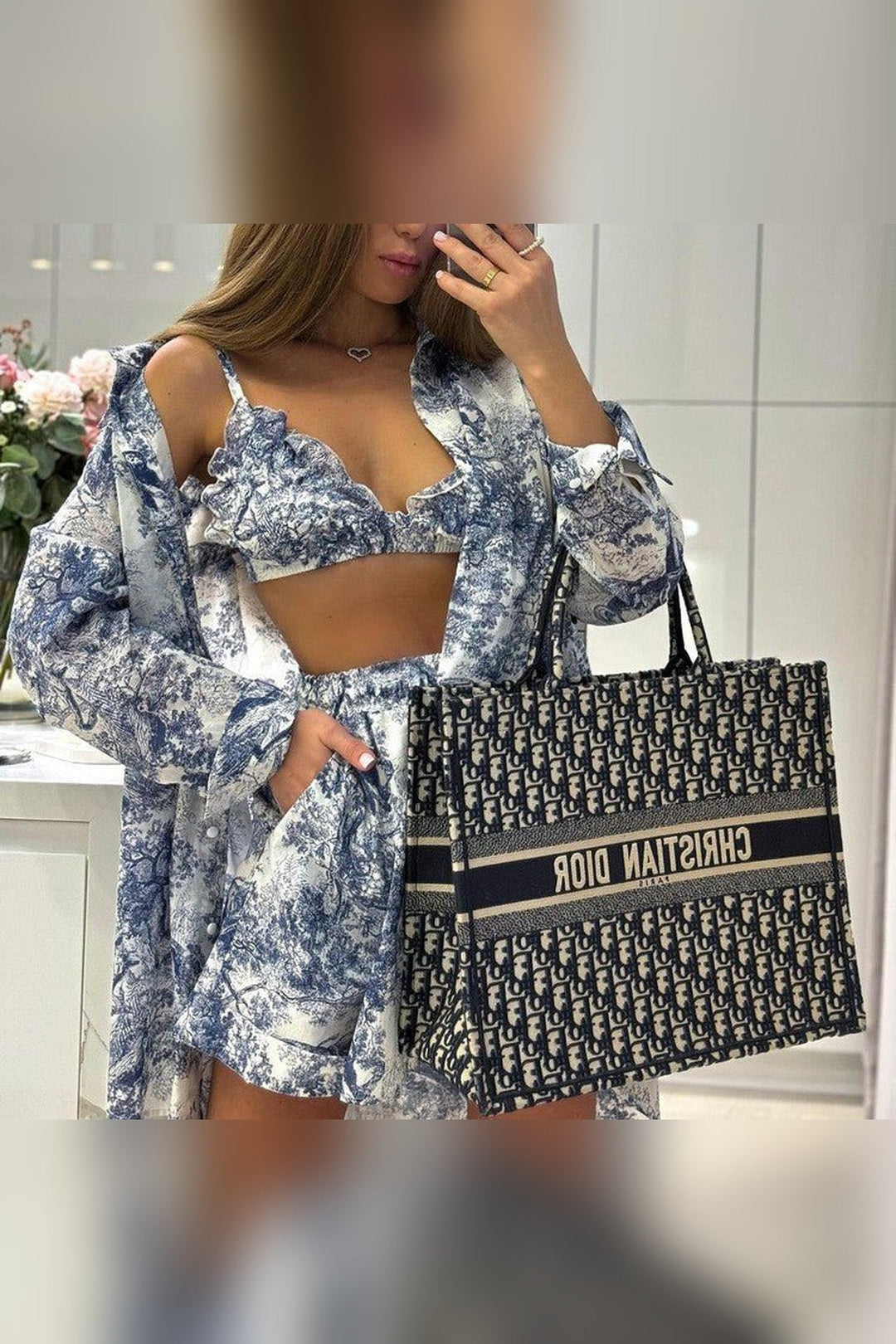 Blue White Toile Shorts Set - STYLED BY ALX COUTUREOutfit Sets