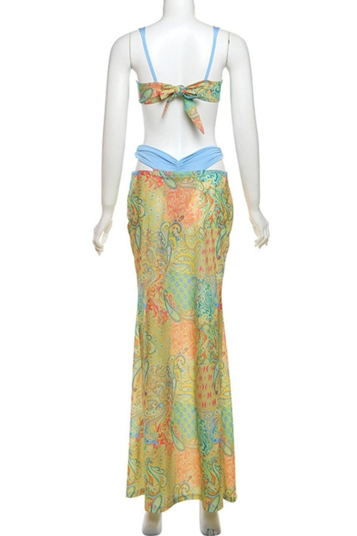Bohemian Print Strappy Bikini Skirt Three - Piece Set - STYLED BY ALX COUTURESWIMWEAR